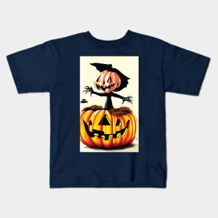 Halloween Scary Evil Pumpkin Funny Pumpkin Head Kids T-Shirt